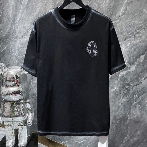 Chrome Hearts Crystal Rhinestone Cross Embroidered Tee – Black / Grey
