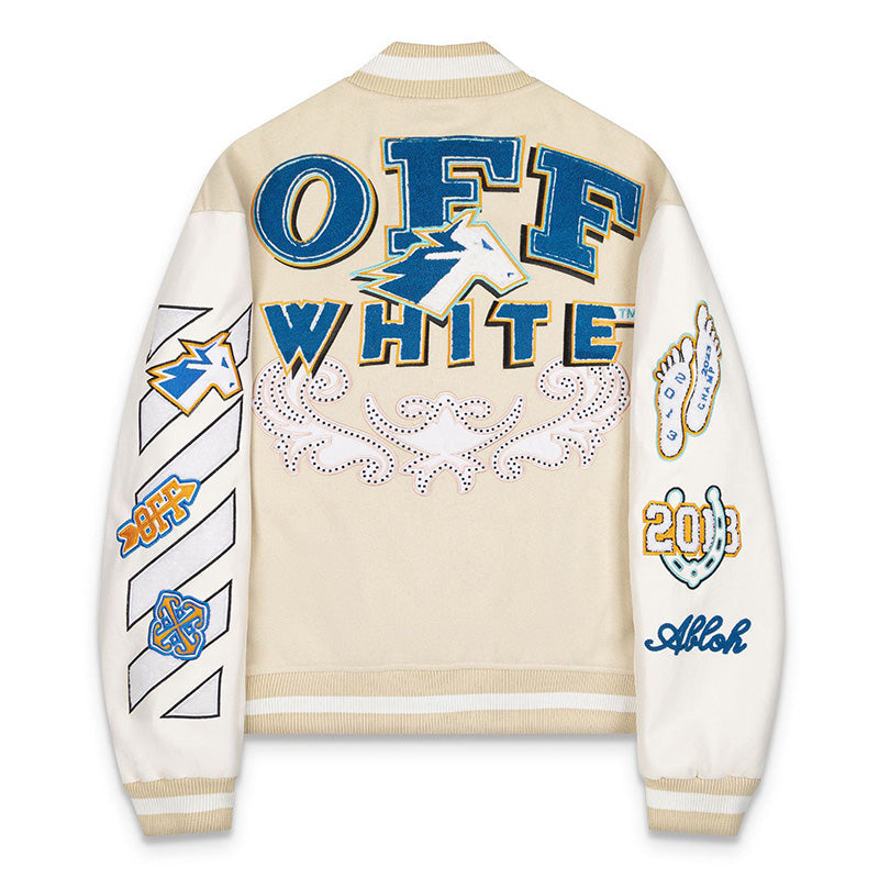OFF WHITE Applique Wool-Blend Bomber Jacket – Apricot