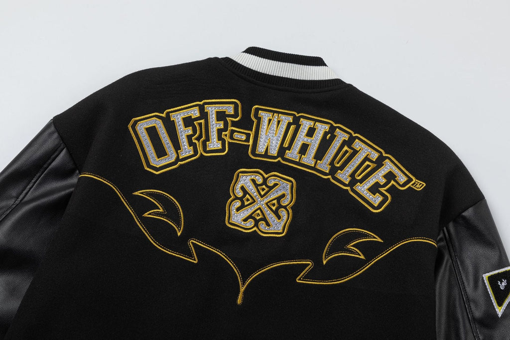 OFF WHITE Contrast-Trim Leather Jacket – Black