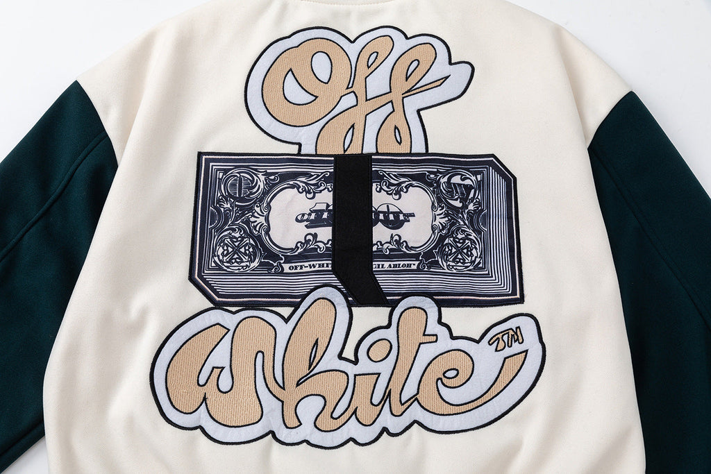 Off-White Men's Blue Cash Wool Varsity Jacket – Loose Hip Hop Streetwear (Beige)