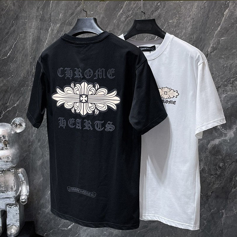 Chrome Hearts Gothic Logo Fleur Cross Ornament Tee – White