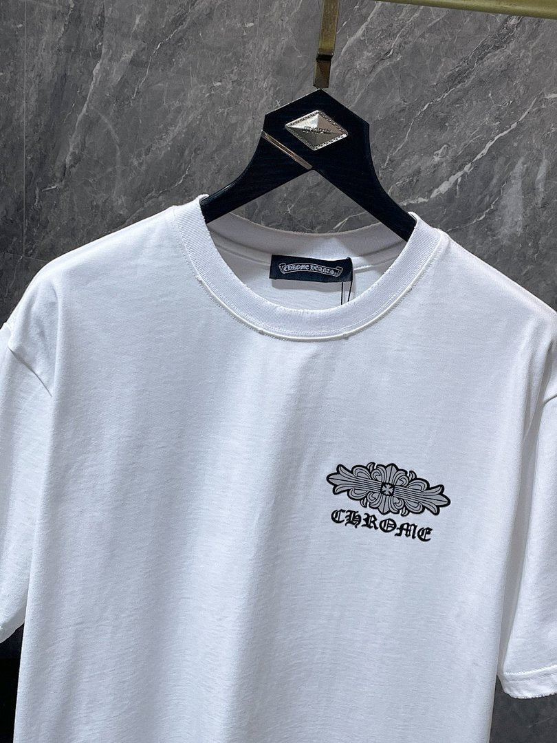 Chrome Hearts Gothic Logo Fleur Cross Ornament Tee – White