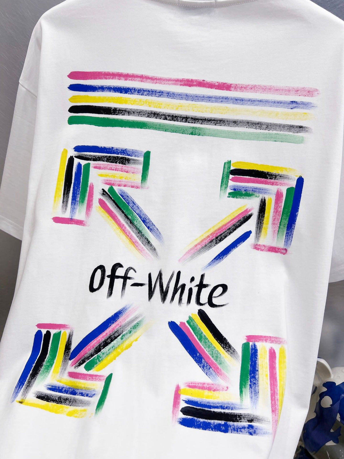 Off-White Brush Arrow Skate T-Shirt — White / Black / Blue